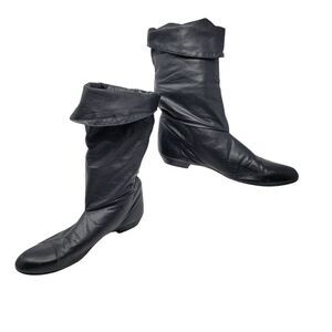 Vintage Zodiac Black Leather Slouchy Fold Over Boots 11 USA Pirate Cosplay City